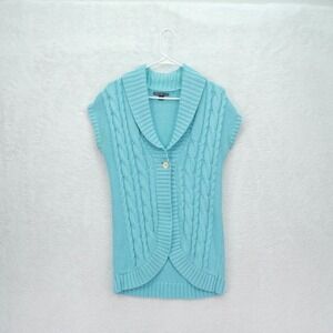 American Living -Medium- Cardigan Sweater Womens Aqua Blue Cable Knit Button Up
